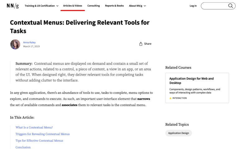 Contextual Menus: Delivering Relevant Tools for Tasks