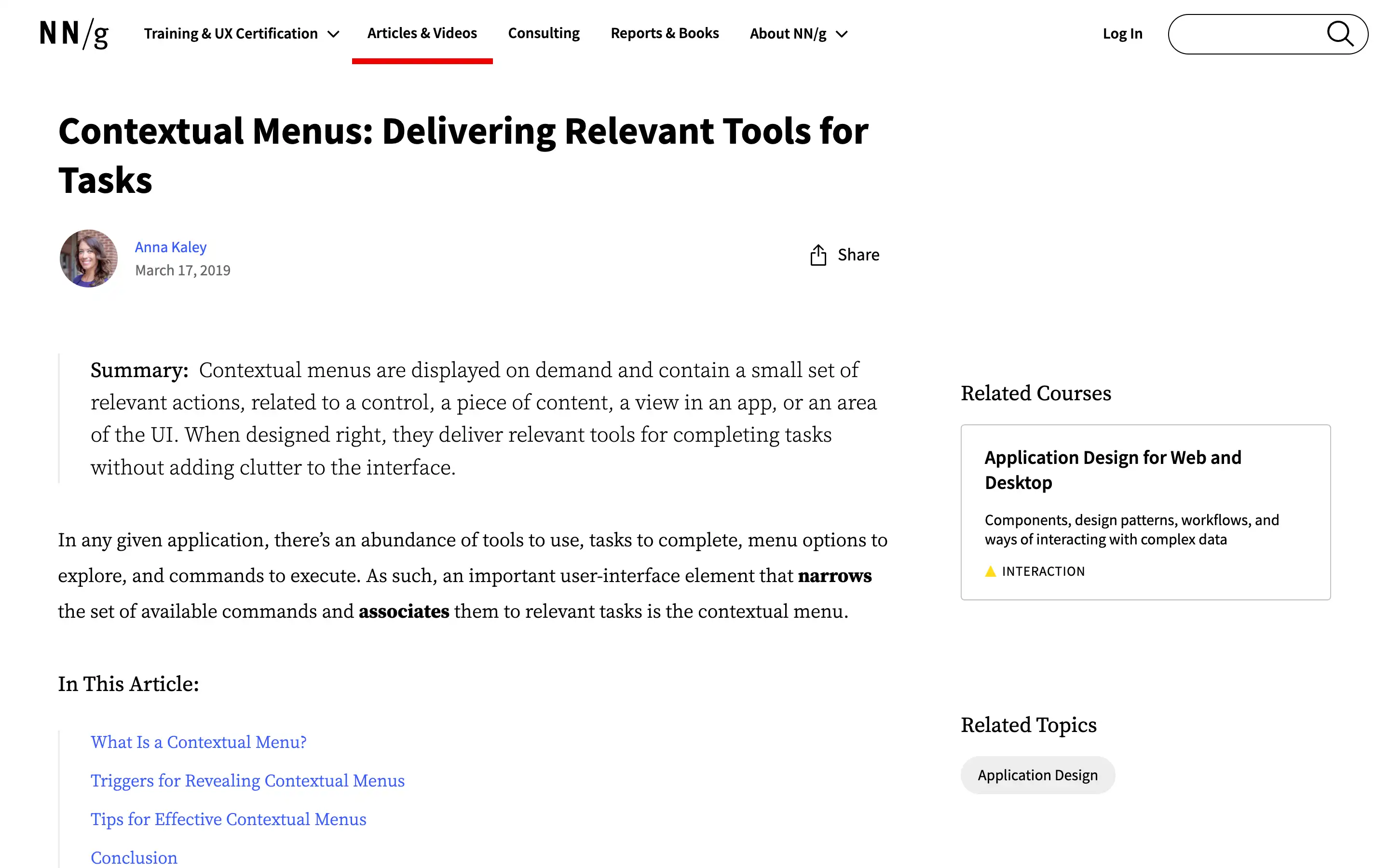 NNG article on effective contextual menus.
