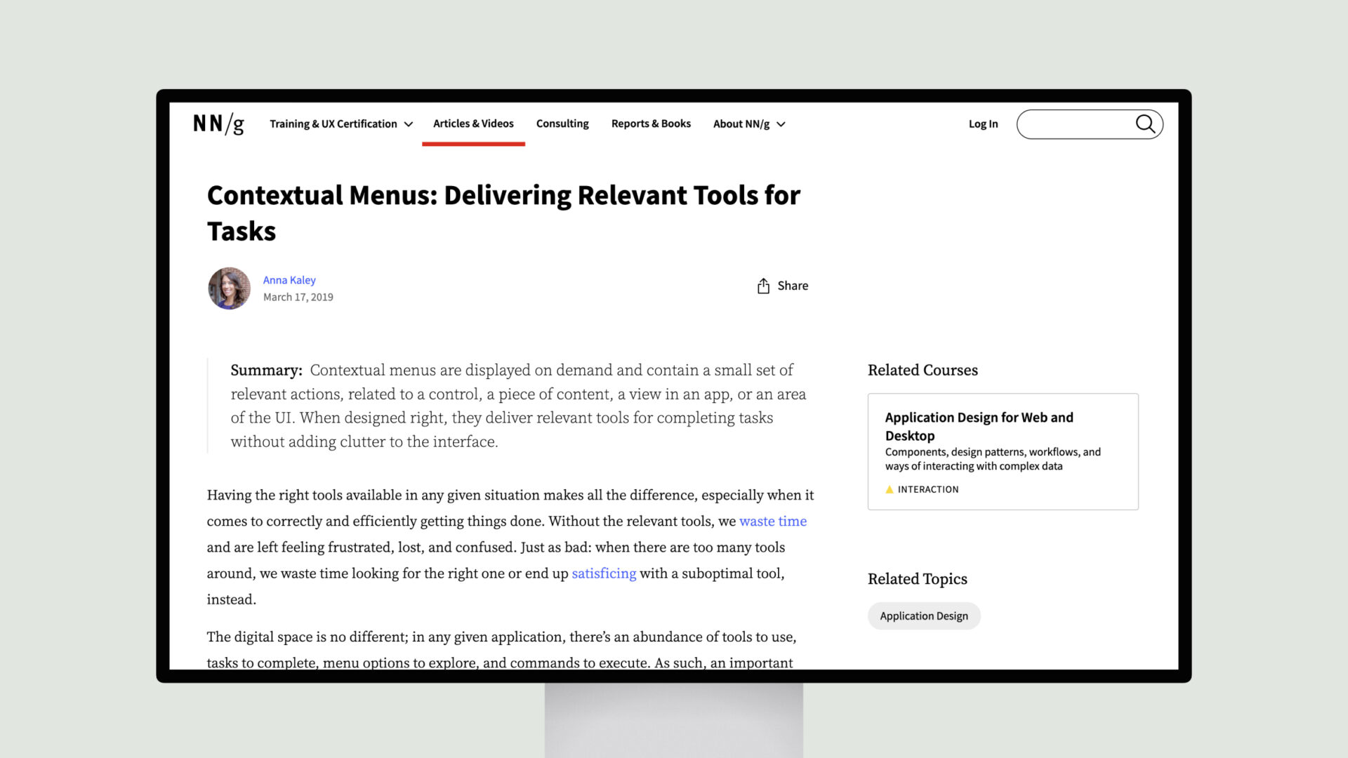 Contextual Menus: Delivering Relevant Tools for Tasks