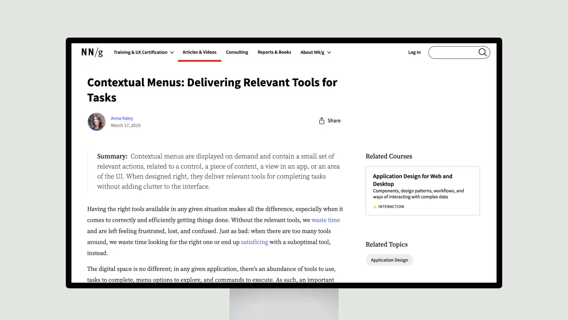 Contextual Menus: Delivering Relevant Tools for Tasks