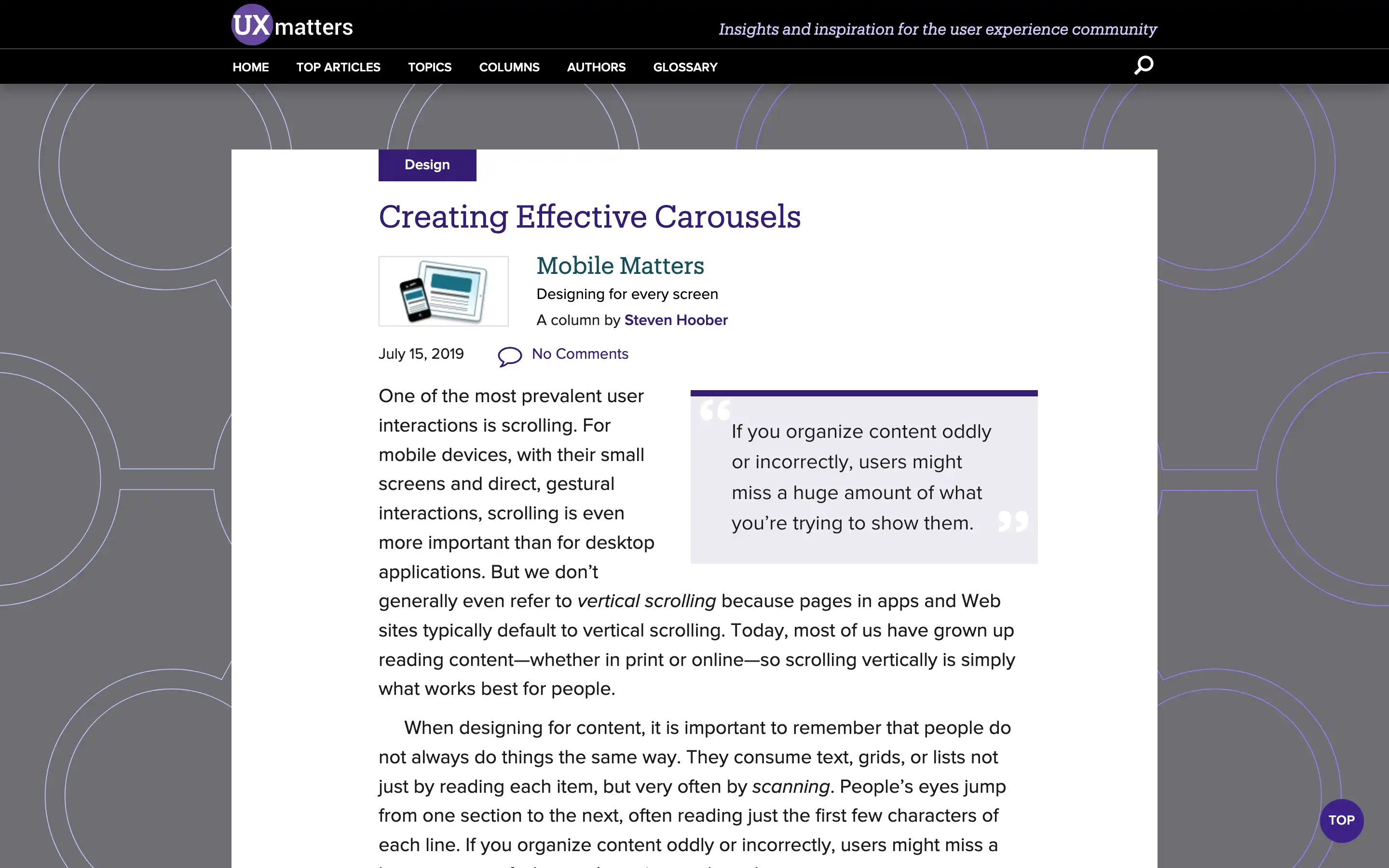 Article on creating effective carousels for UX design.