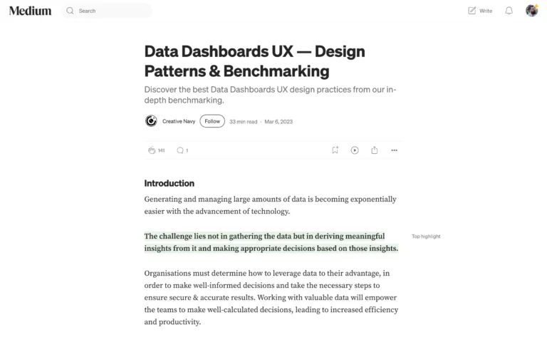 Data Dashboards UX — Design Patterns & Benchmarking