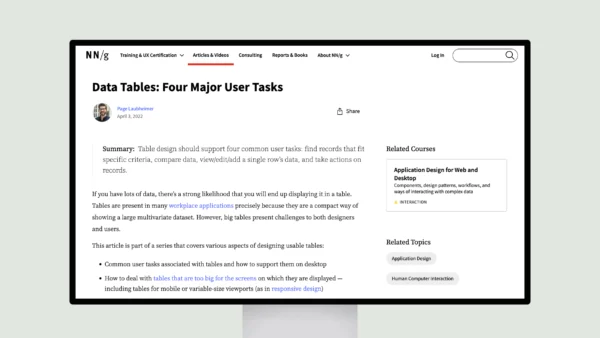 Data Tables: Four Major User Tasks