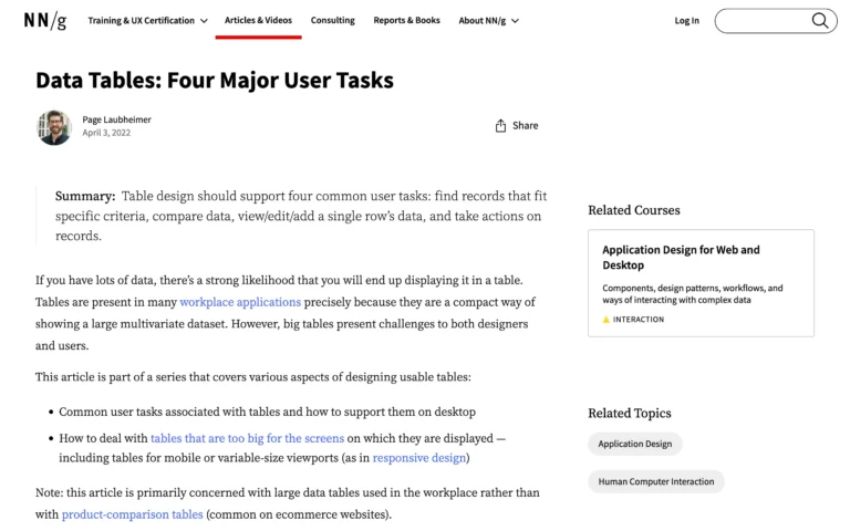 Data Tables: Four Major User Tasks