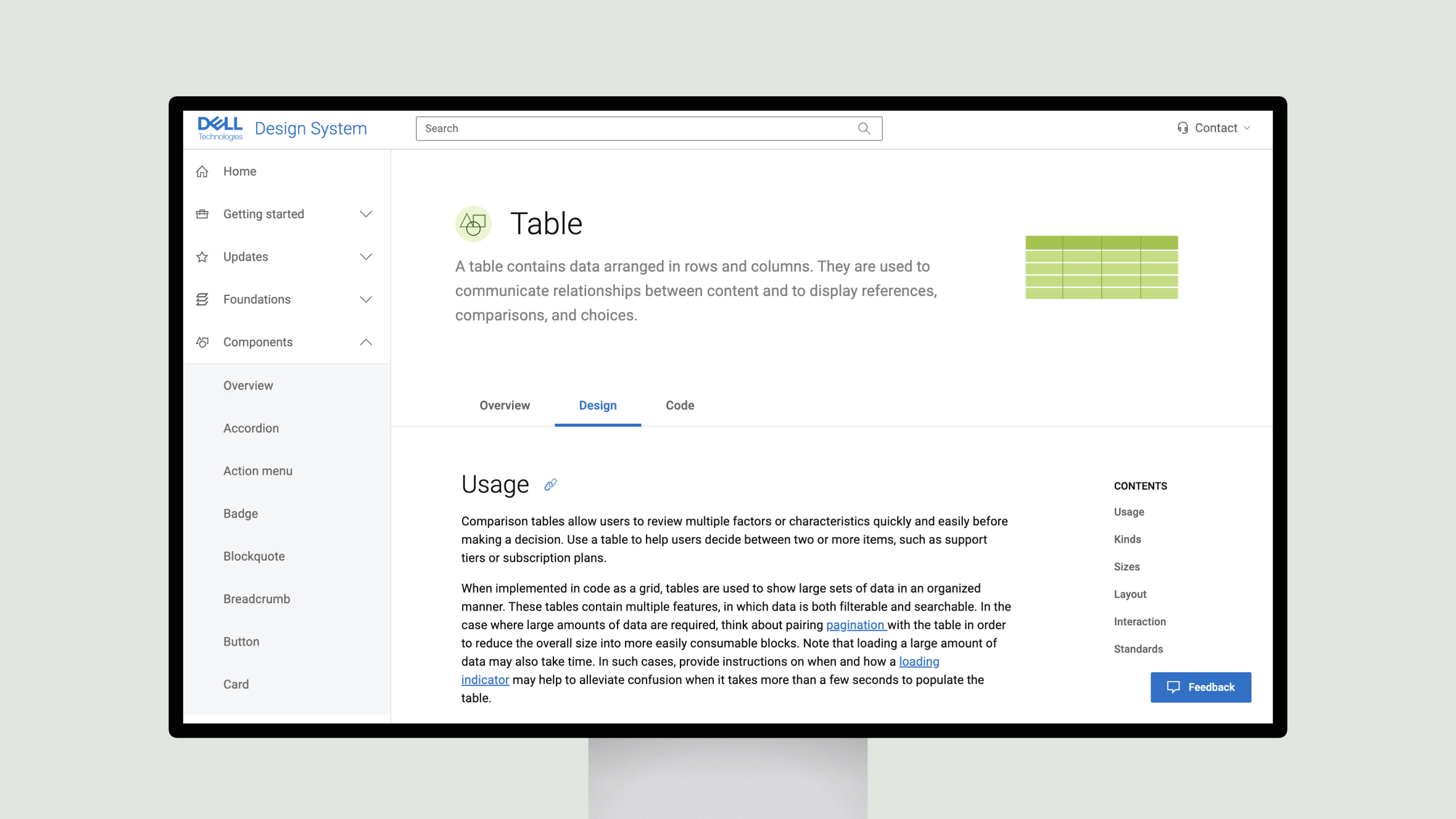 Dell Design System – Data Tables