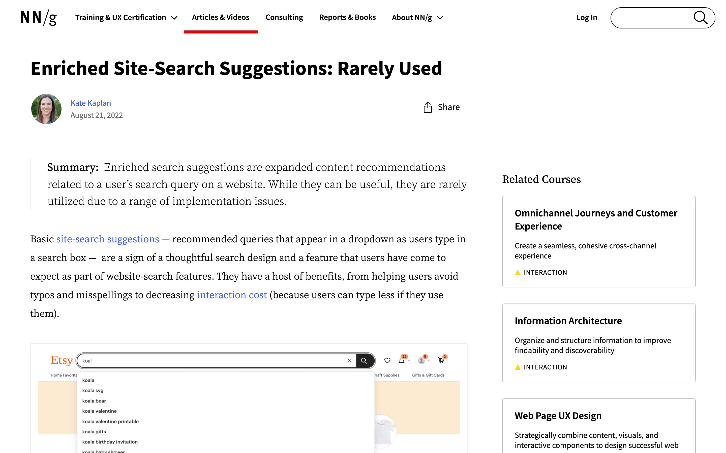 Article on rarely used enriched site-search suggestions.