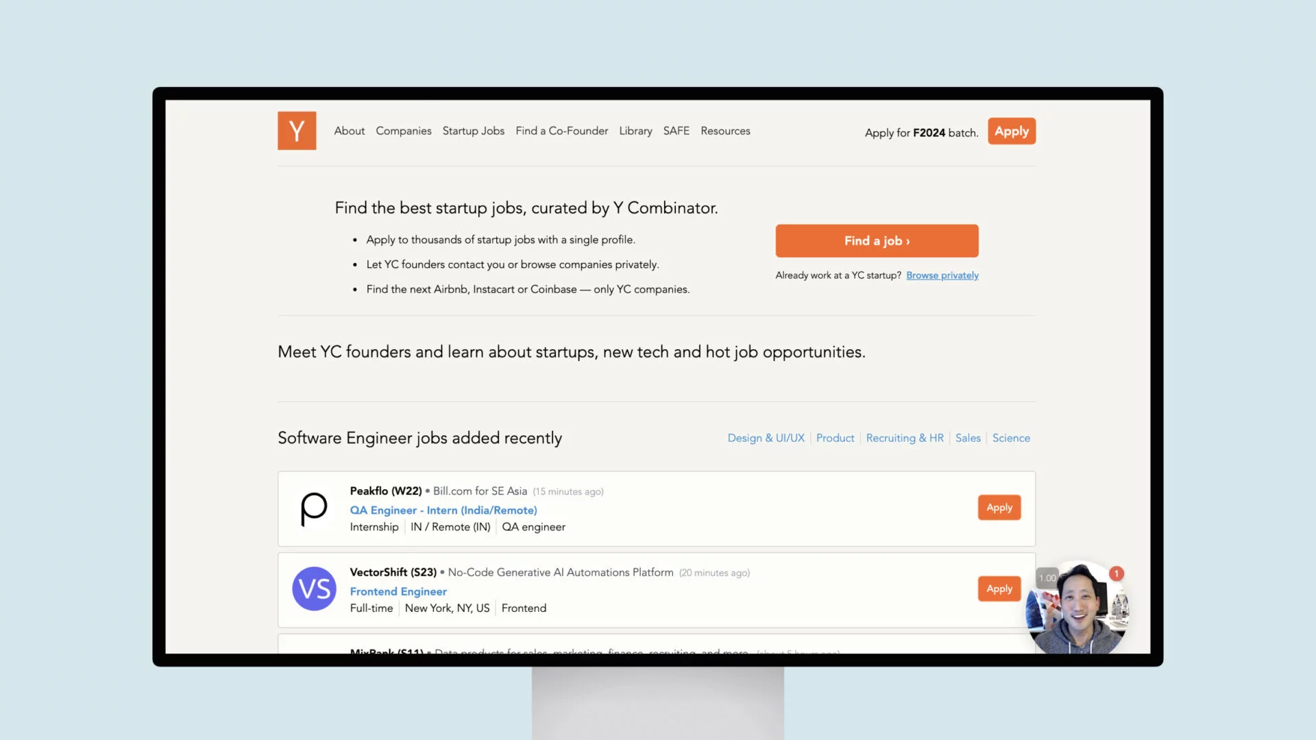 Find the best startup jobs, curated by Y Combinator