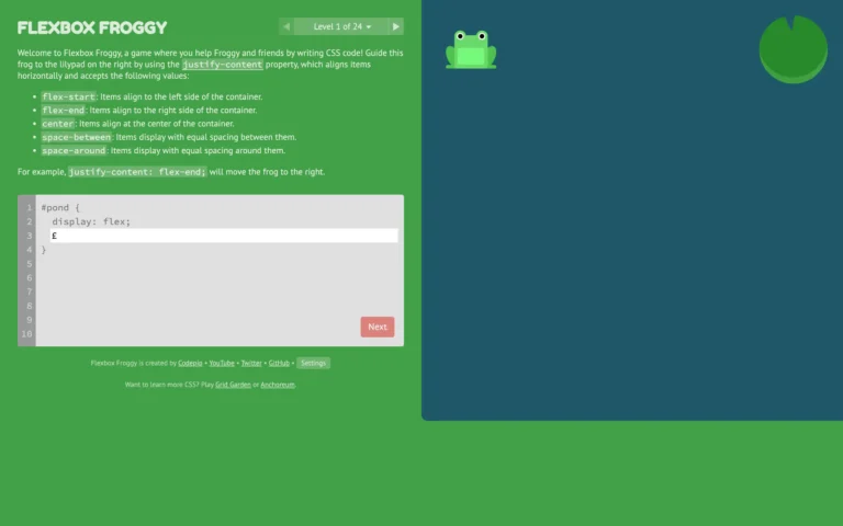 Flexbox Froggy – A game for learning CSS flexbox