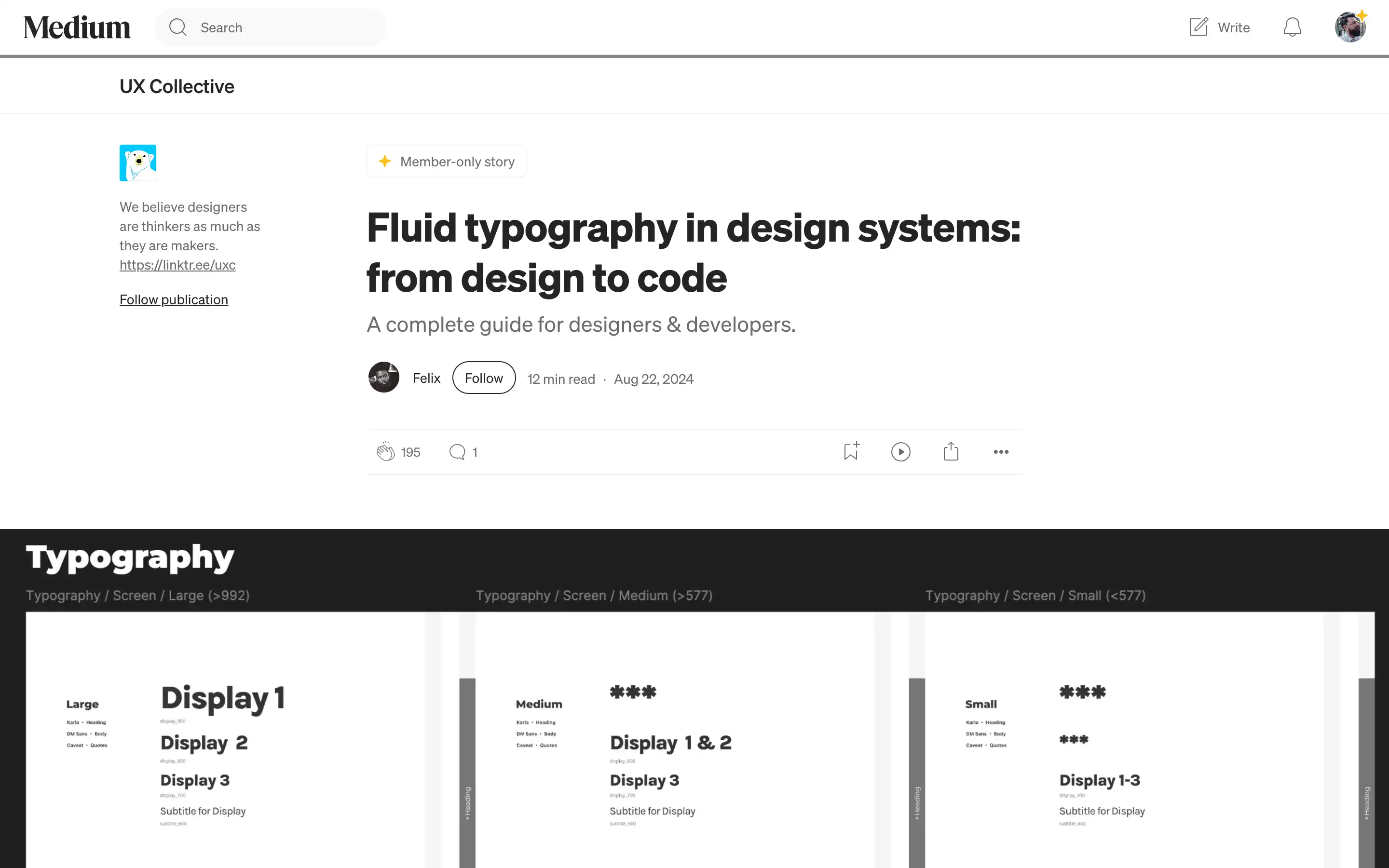 Fluid typography design systems guide on Medium article.
