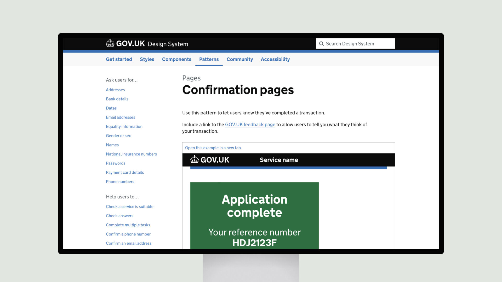 GOV.UK Design System – Confirmation pages