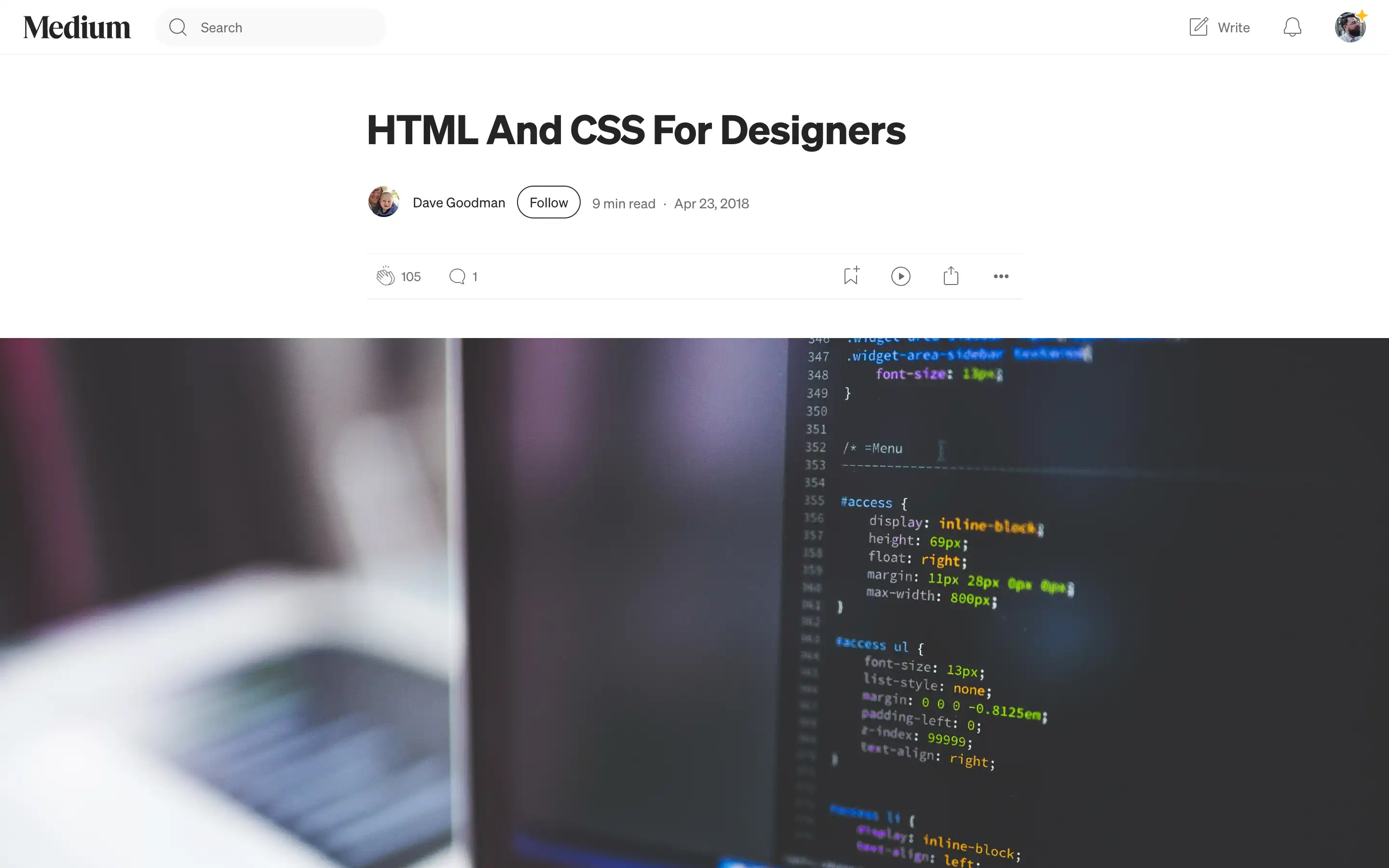 HTML and CSS tutorial for designers, code shown.
