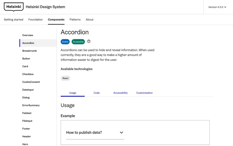 Helsinki Design System – Accordion