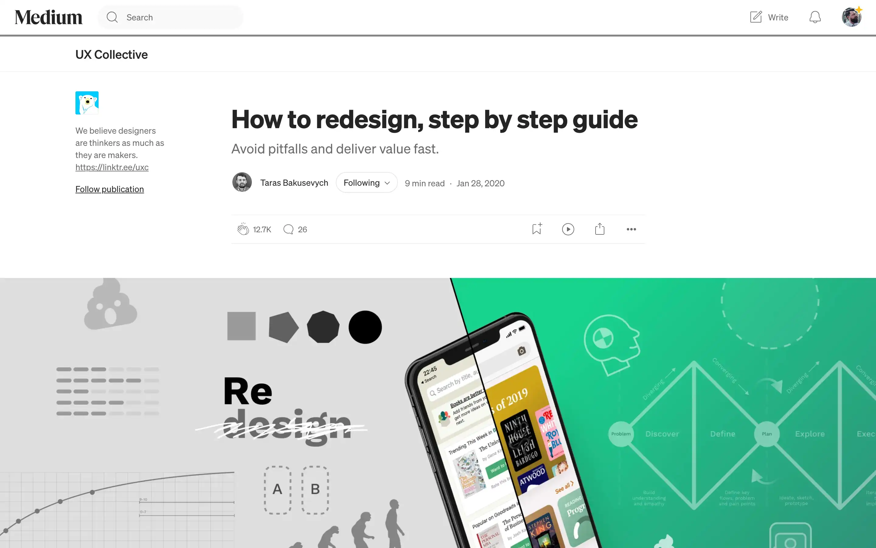 Redesign guide on Medium by UX Collective.