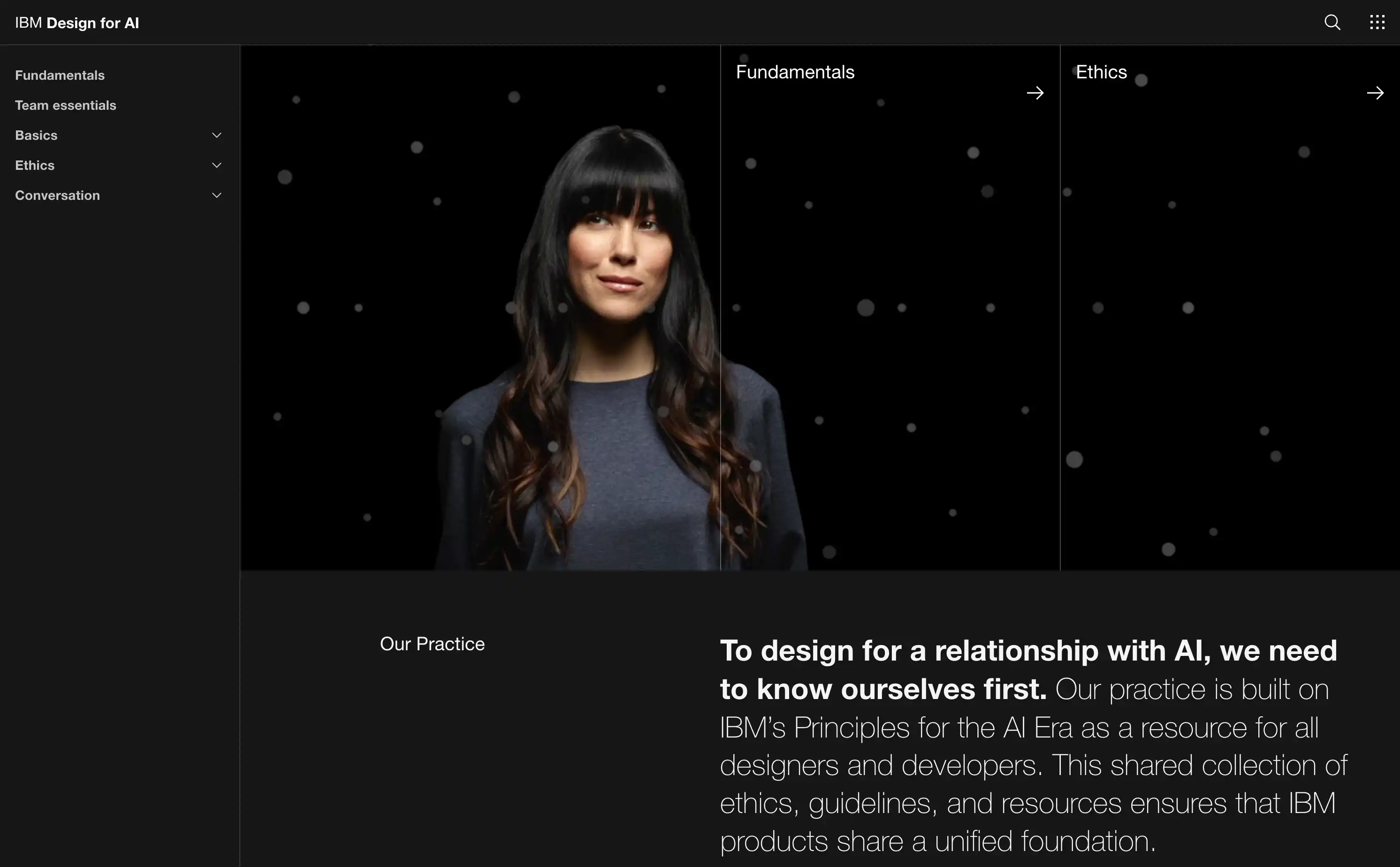 IBM Design for AI with navigation menu