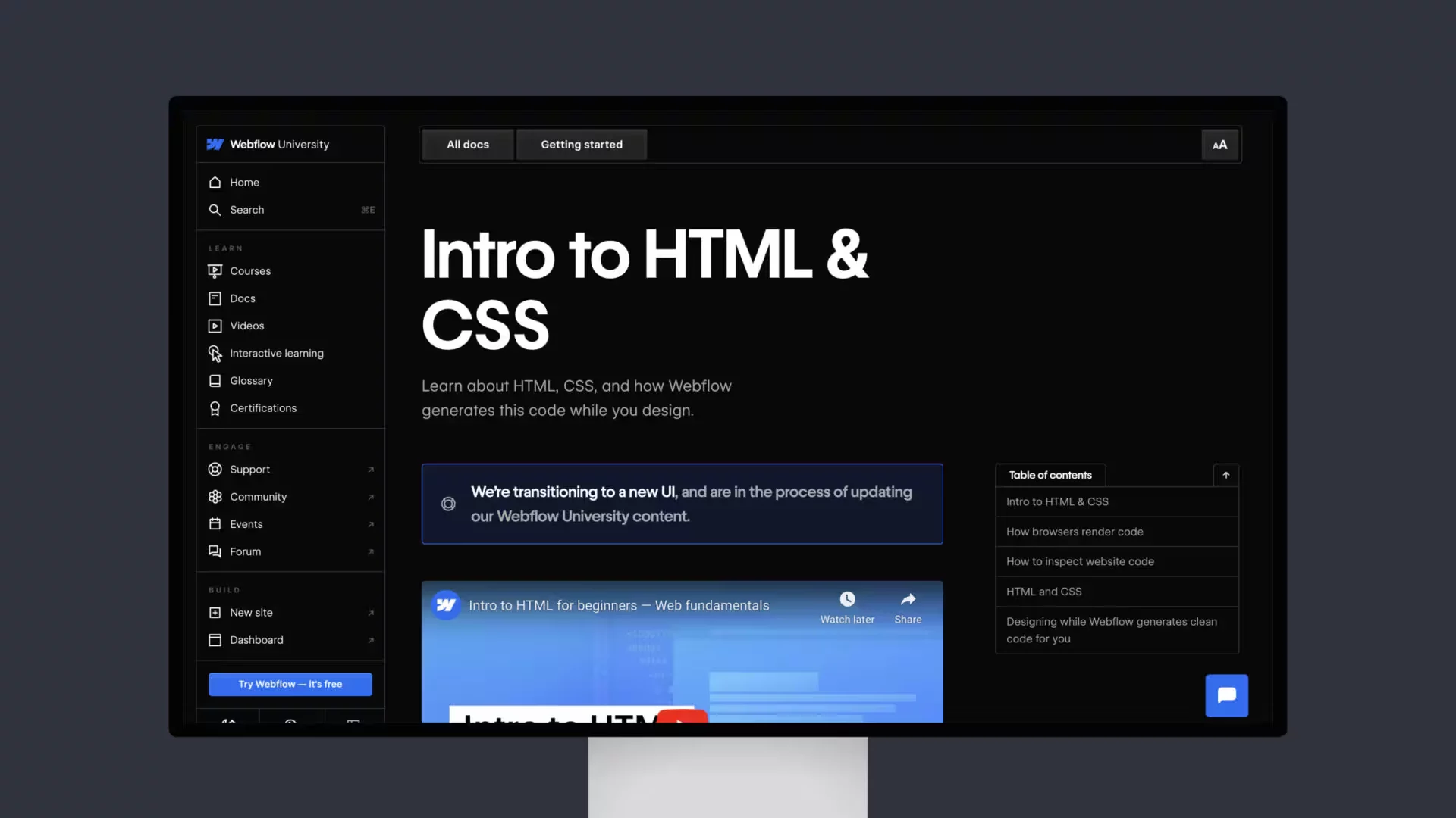 Intro to HTML CSS – Webflow University Documentation