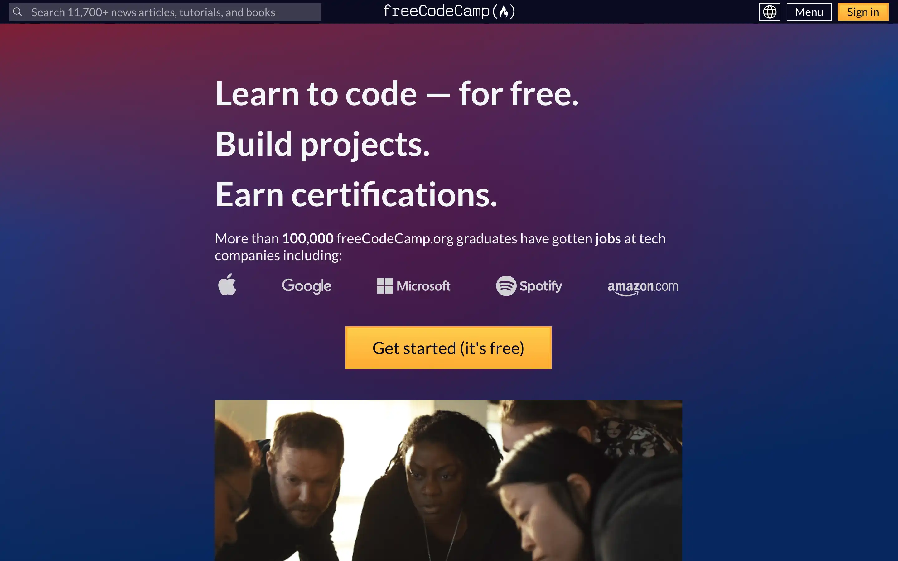 Free coding lessons, certifications, and job opportunities.
