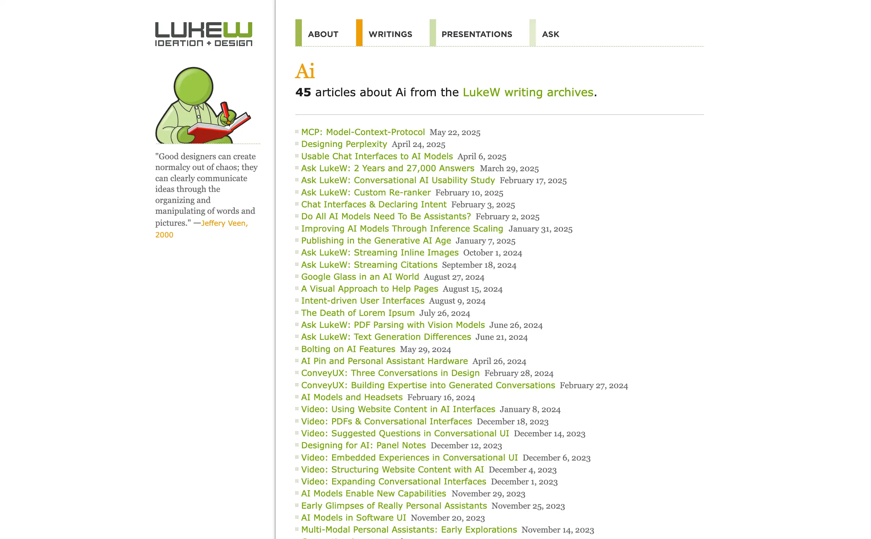 AI articles list from LukeW writing archives