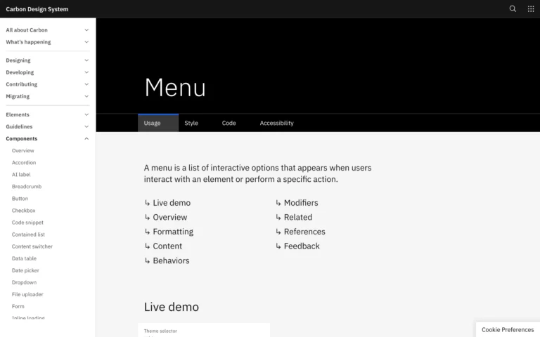 Corbon Design System – Menu