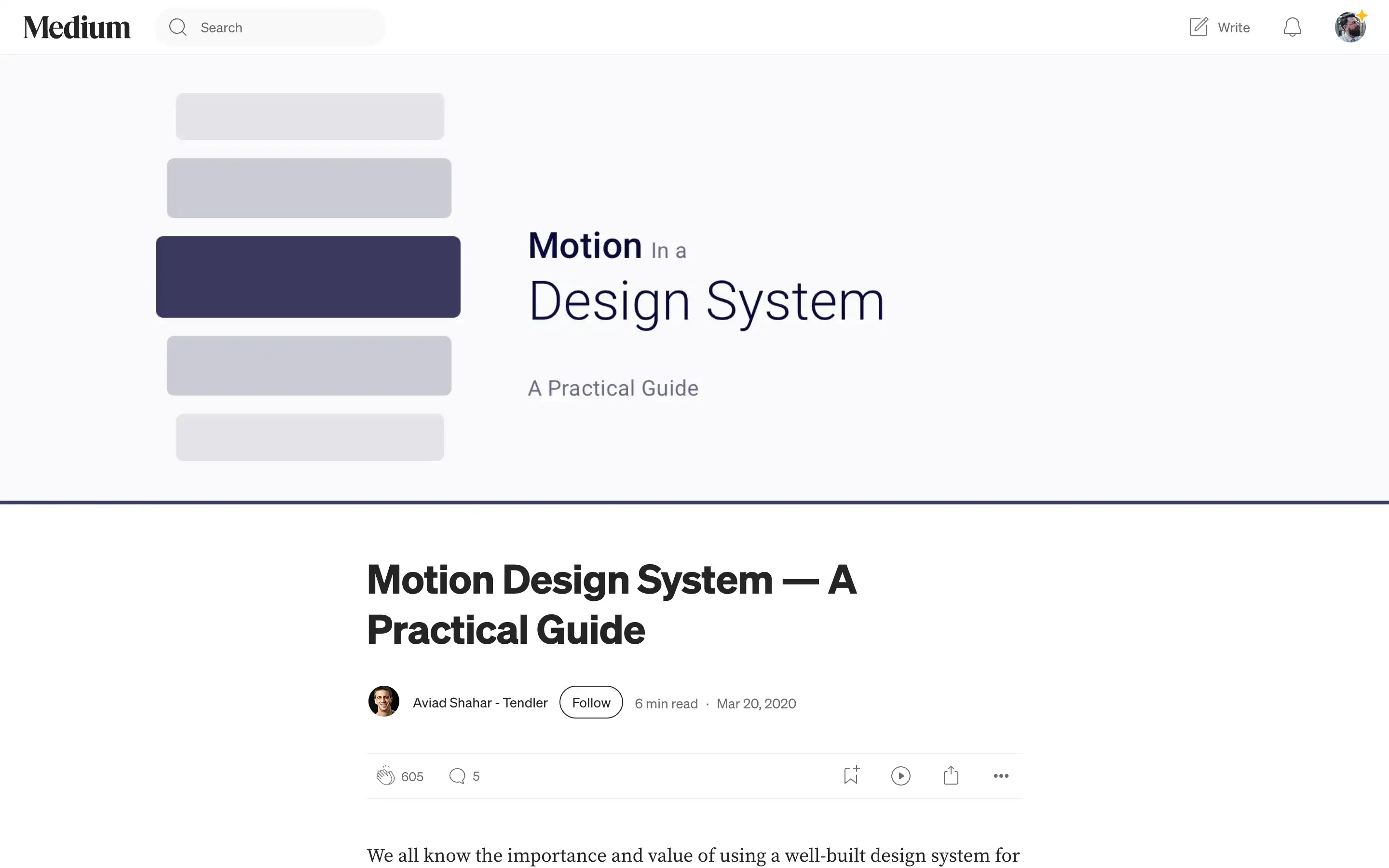 Medium article on motion design systems guide