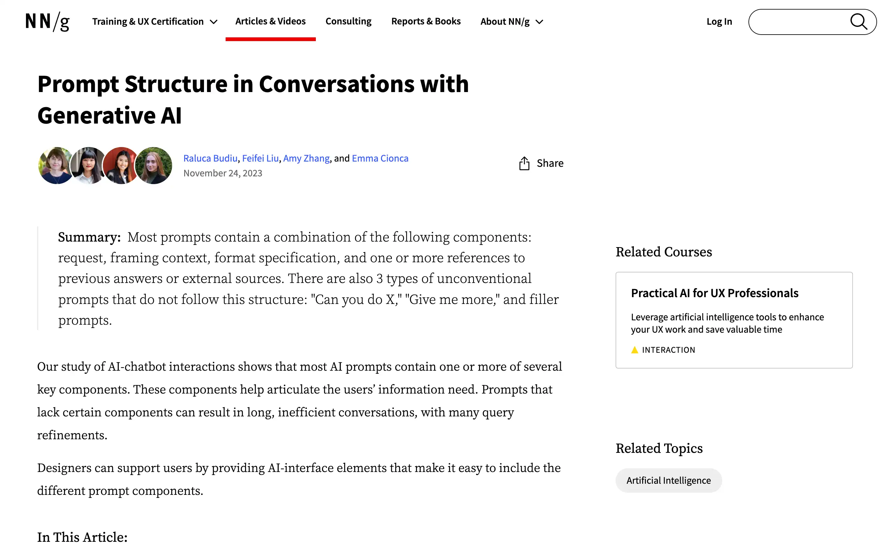 Article about prompt structure in AI conversations.