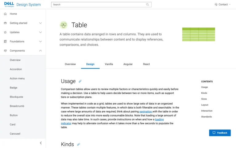 Dell Design System – Data Tables
