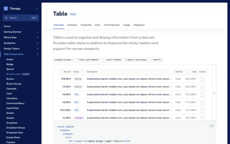 Nord Design System – Data Table