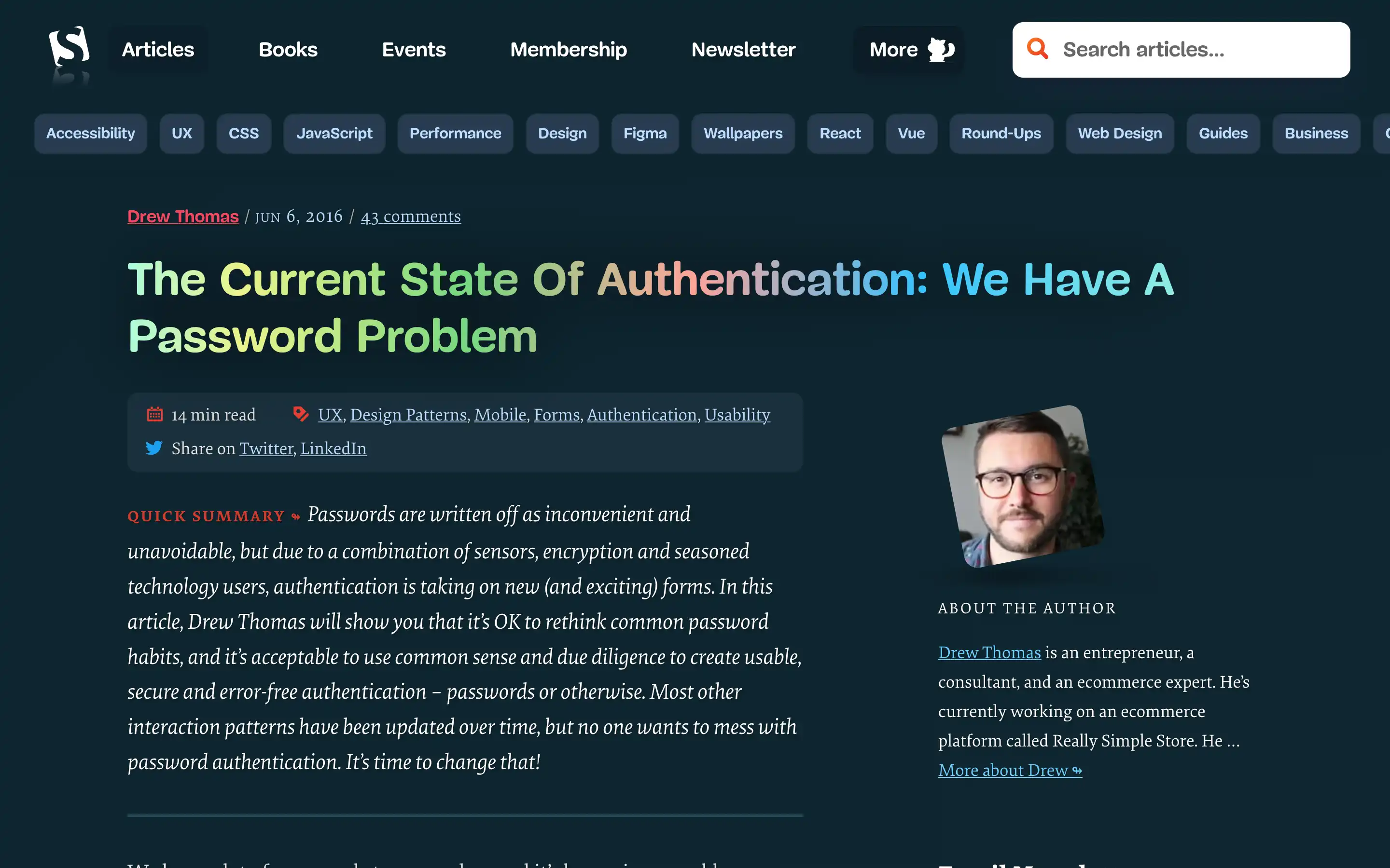 Article on authentication and password issues.
