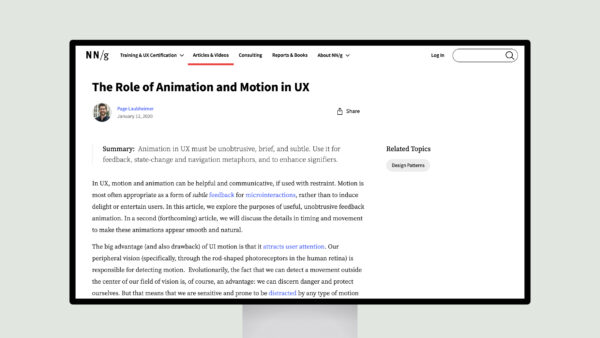 The Role of Animation and Motion in UX