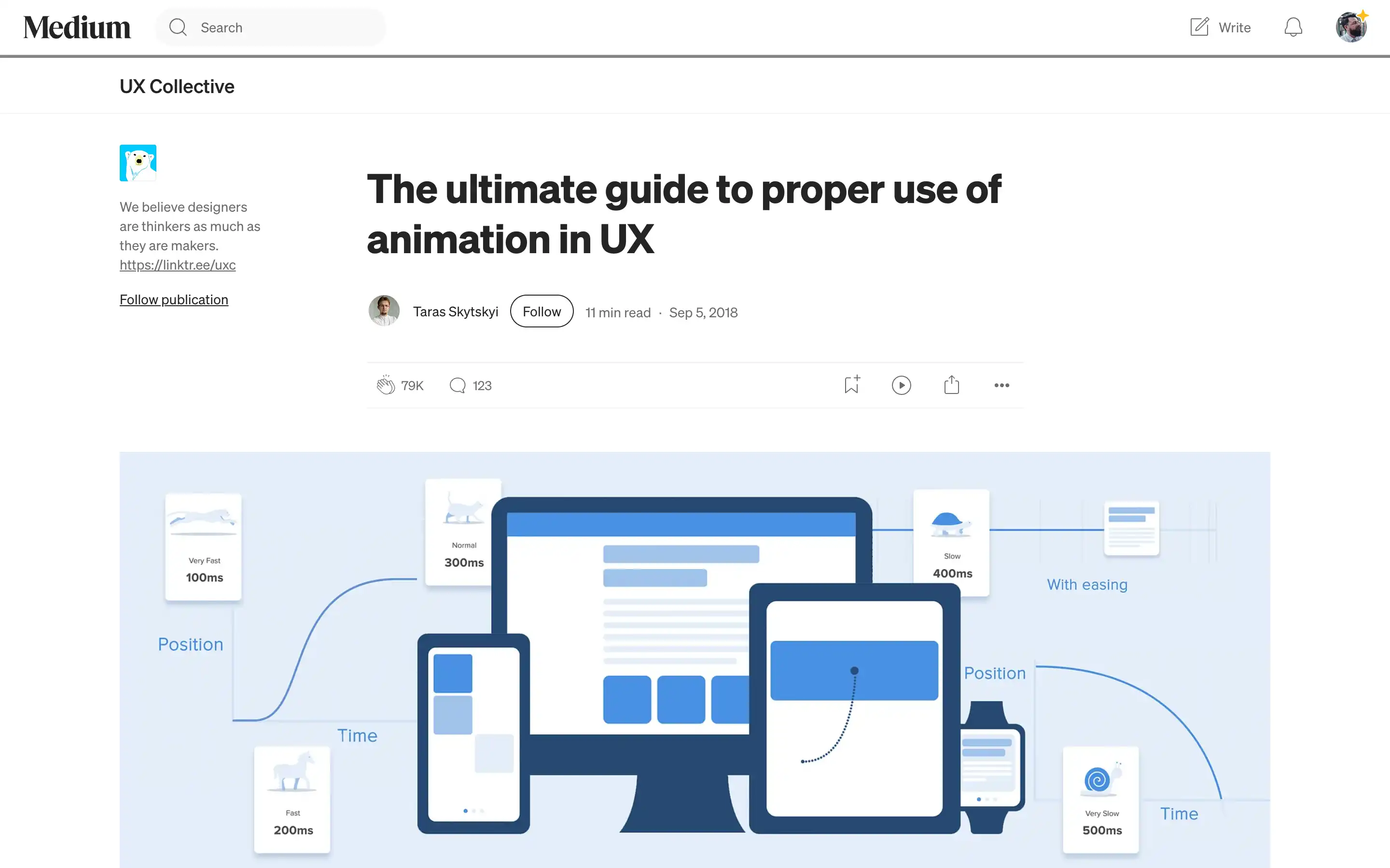 Guide to animation in UX design, article screenshot.