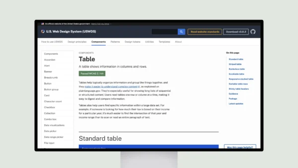 U.S. Web Design System: Complex Table