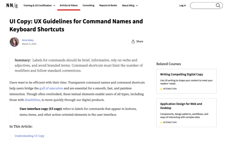 UI Copy: UX Guidelines for Command Names and Keyboard Shortcuts