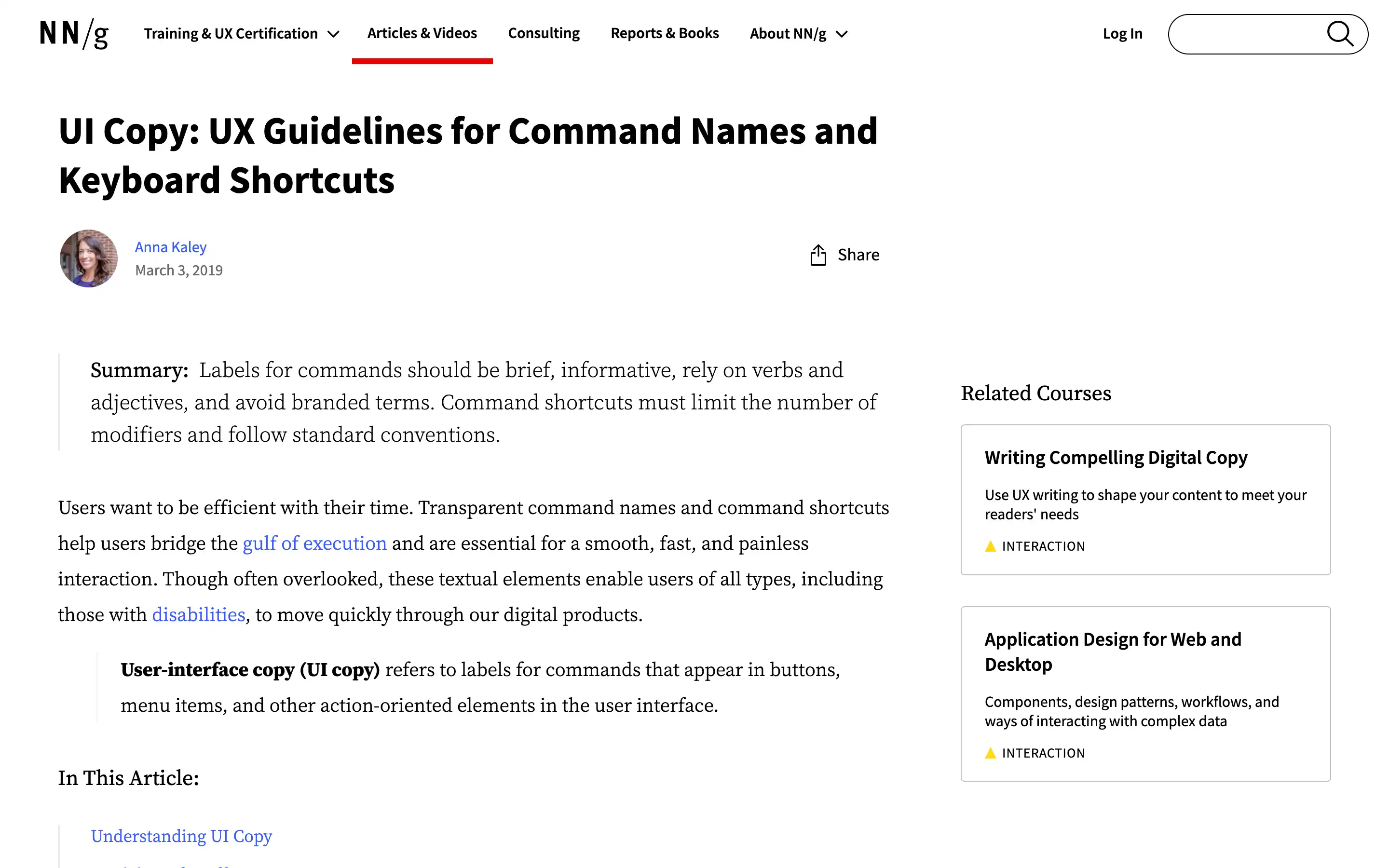 UX guidelines for UI copy and shortcuts.