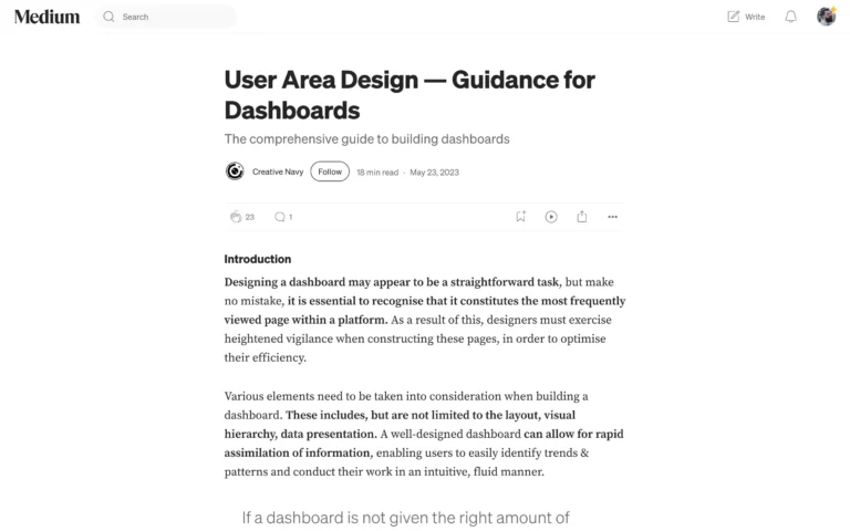 User Area Design — Guidance for Dashboards