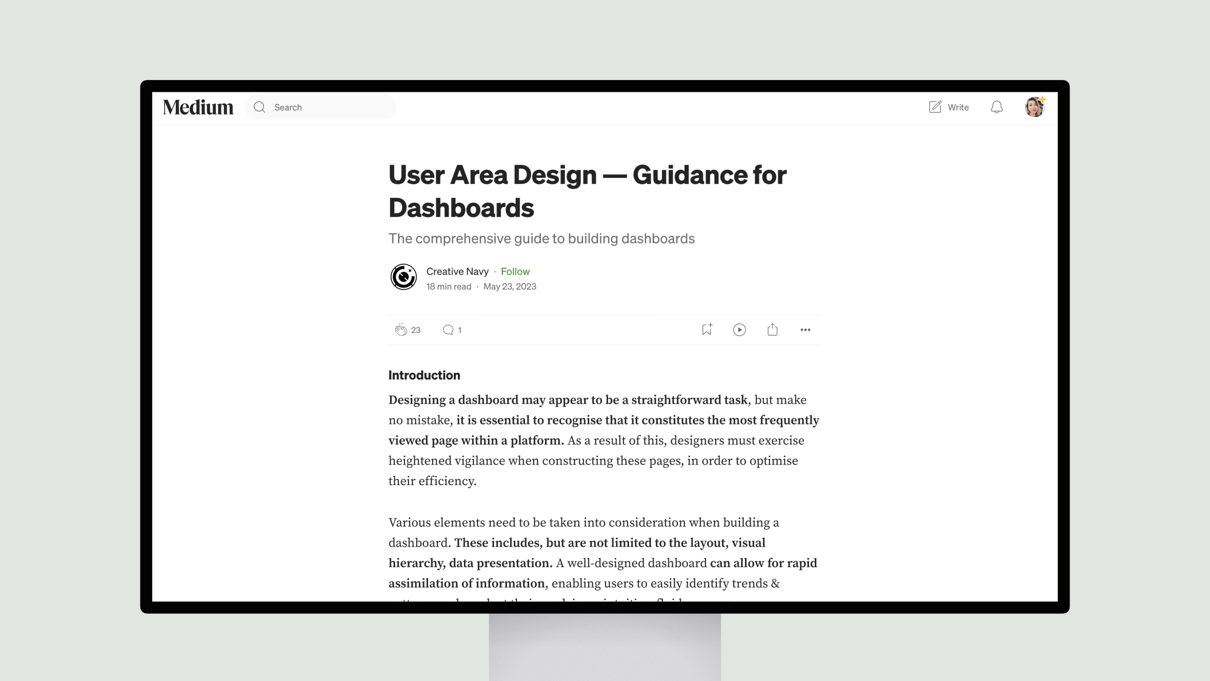 User Area Design — Guidance for Dashboards