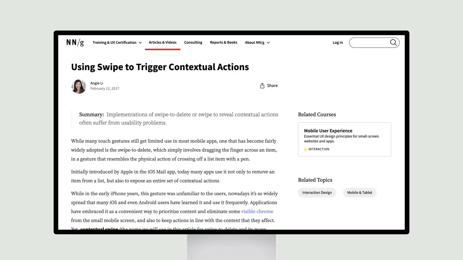 Using Swipe to Trigger Contextual Actions