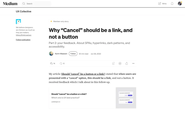 Why “Cancel” should be a link, and not a button