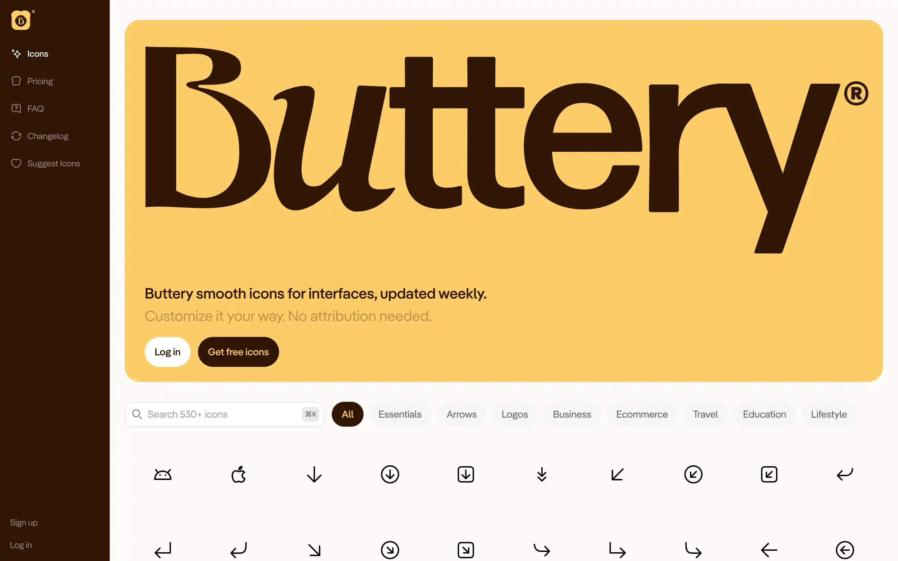 Butter smooth icons for interfaces, customizable weekly.