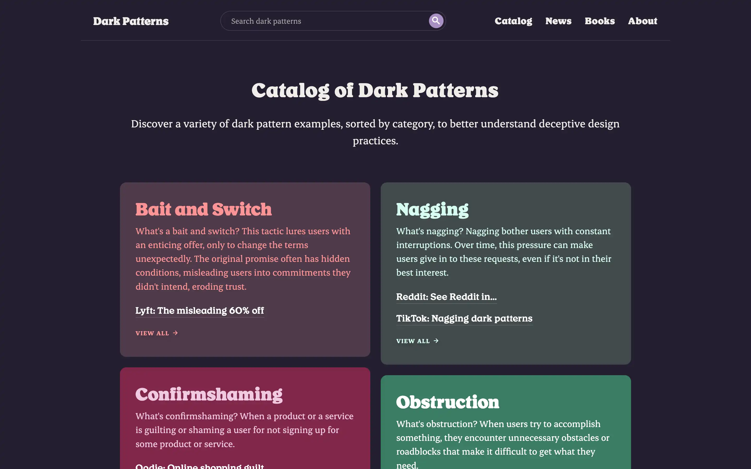 Dark patterns catalog for deceptive design examples.
