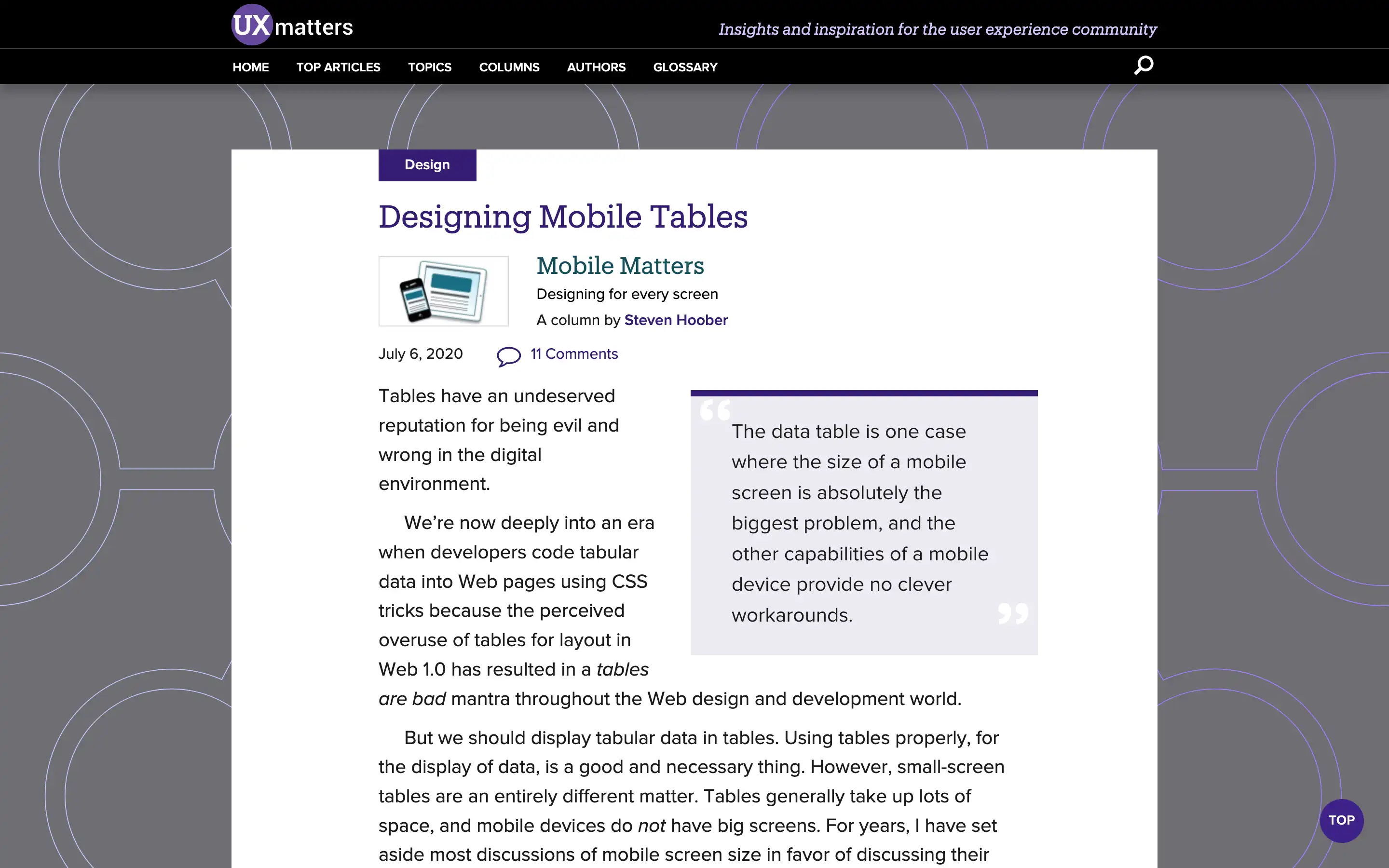 Article on designing tables for mobile screens