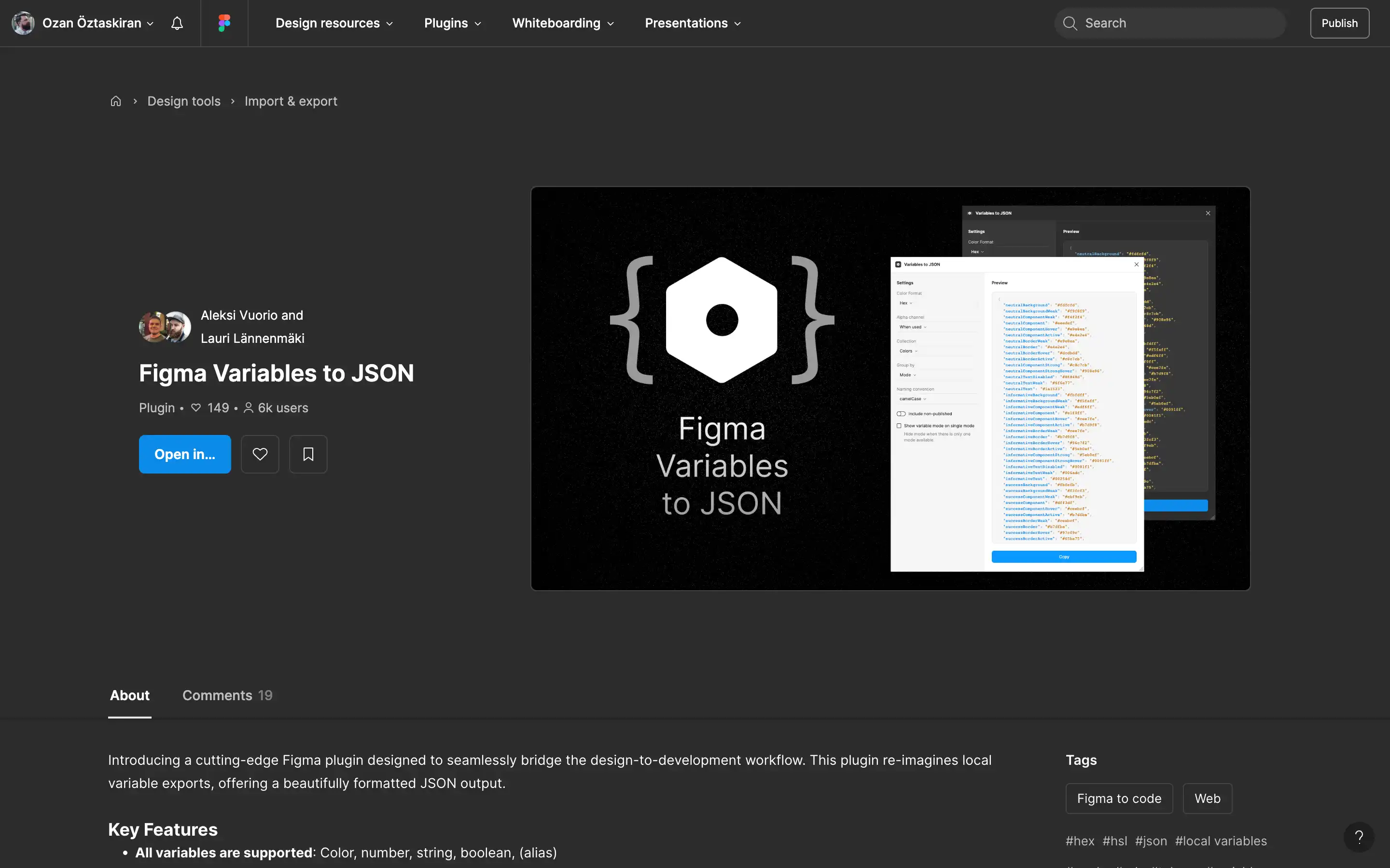 Figma plugin converts variables to JSON format.