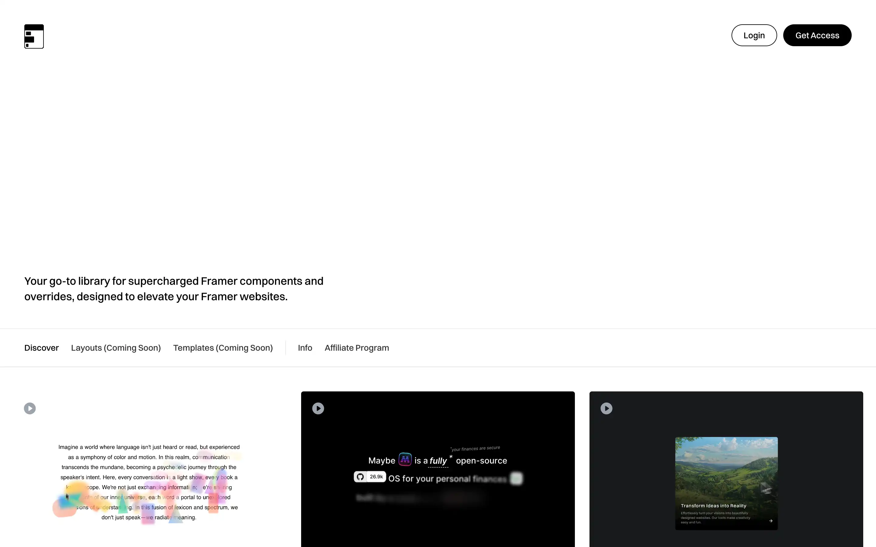 Framer library for website components and templates.
