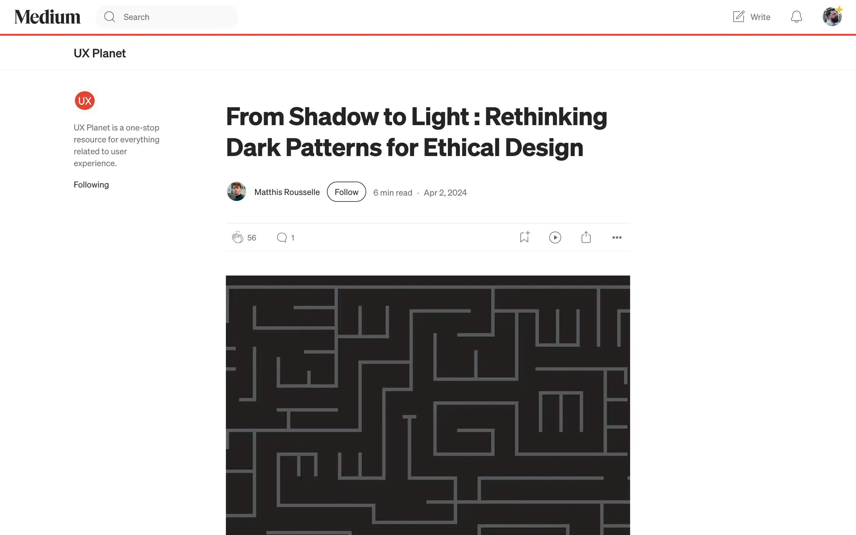 Medium article on ethical design and dark patterns.