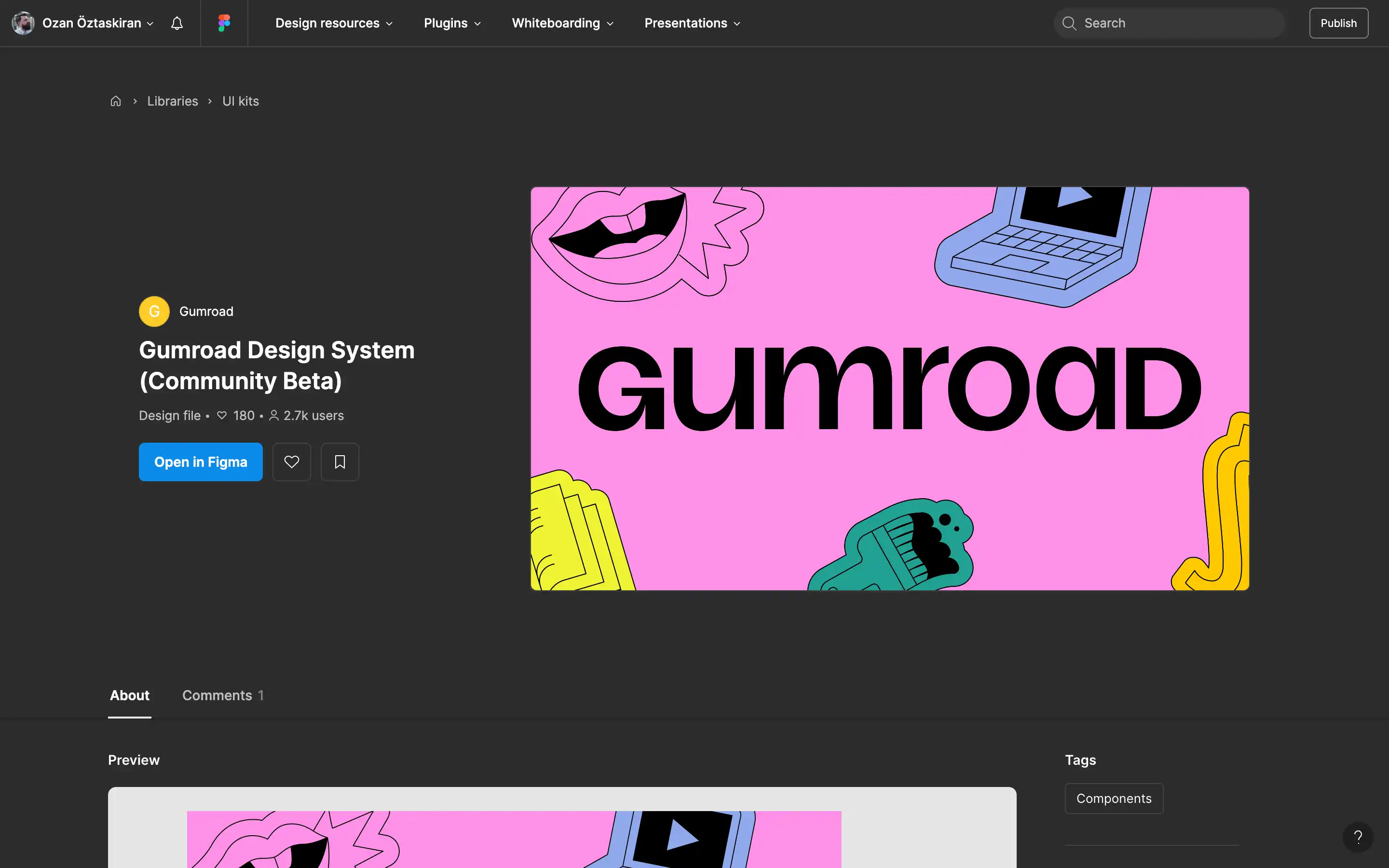 Gumroad design system preview with colorful graphics.