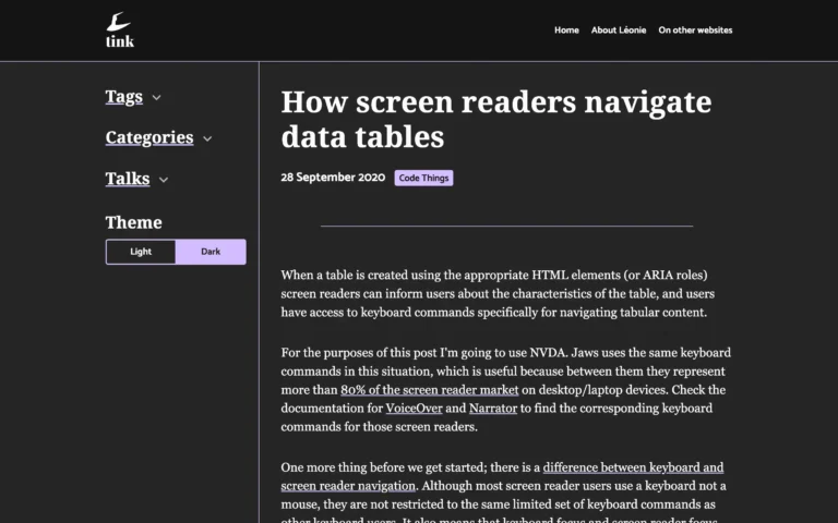 How screen readers navigate data tables