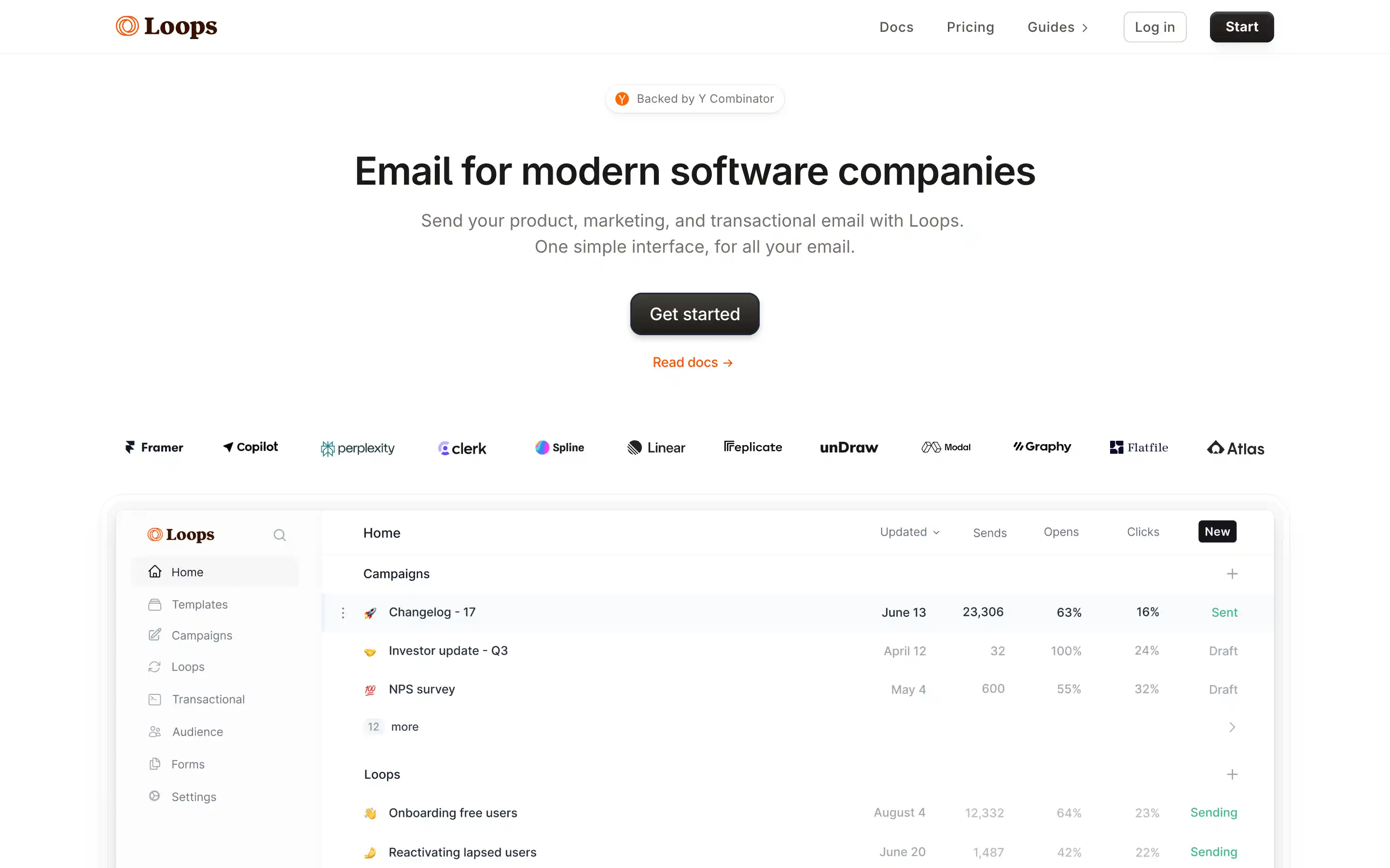 Email platform for software companies interface screenshot