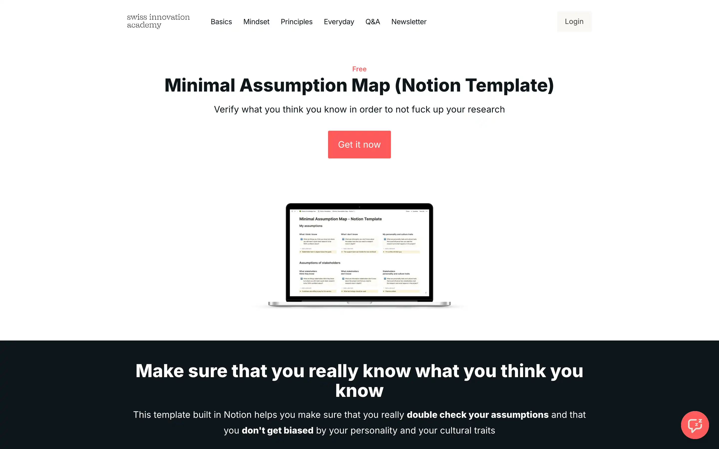 Minimal Assumption Map Notion template on screen.