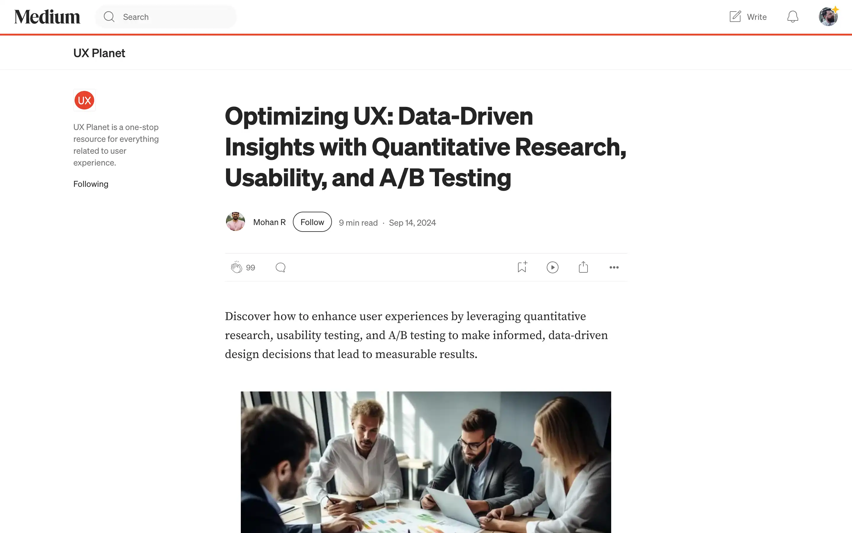 Team discussing UX strategies and A/B testing.