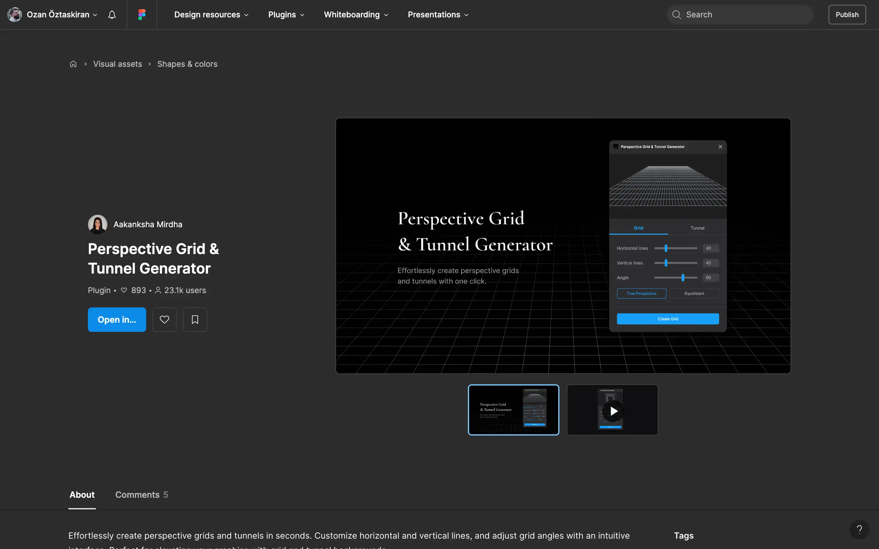 Perspective Grid Tunnel Generator plugin interface preview