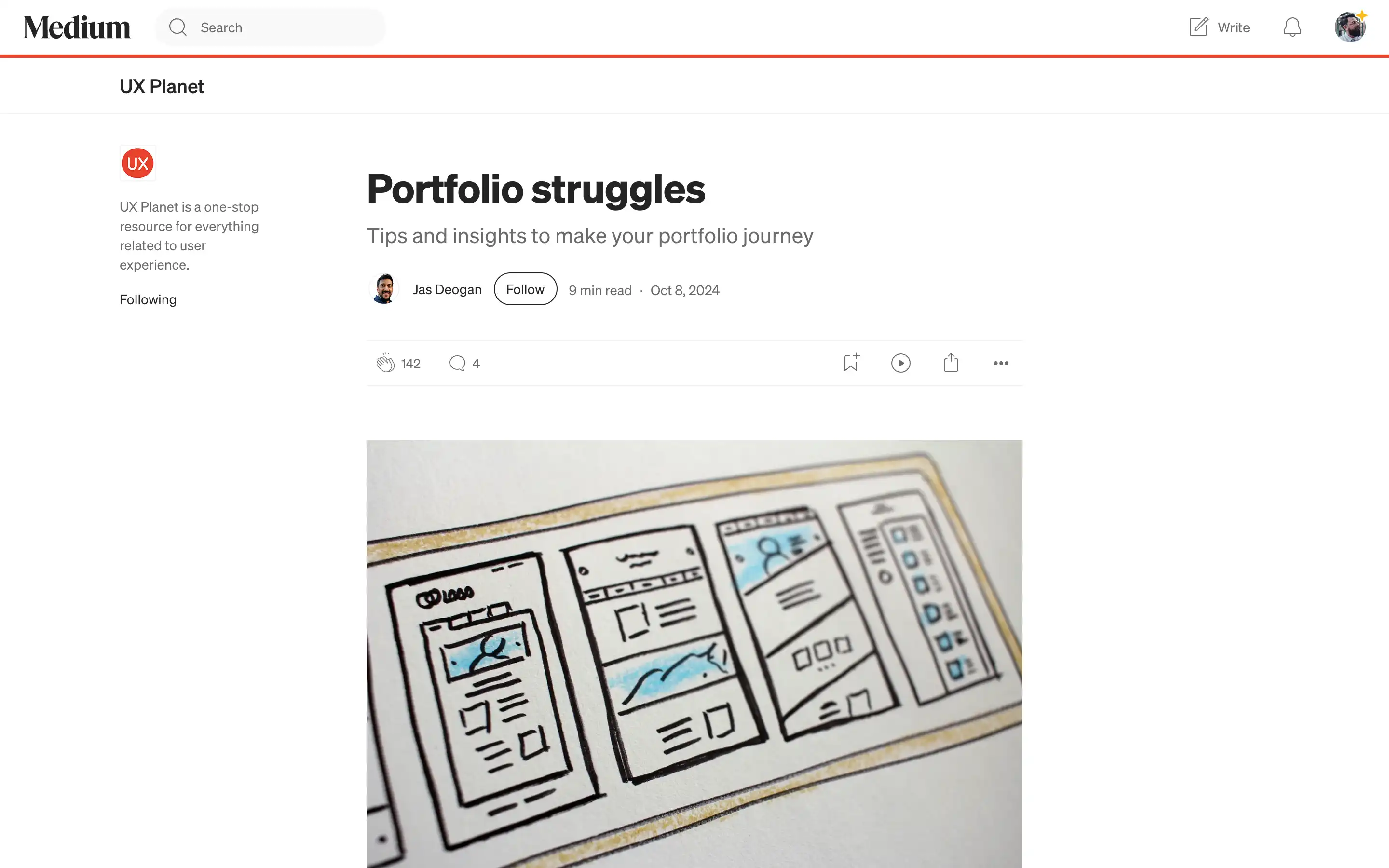 Sketch of digital portfolio design layout.