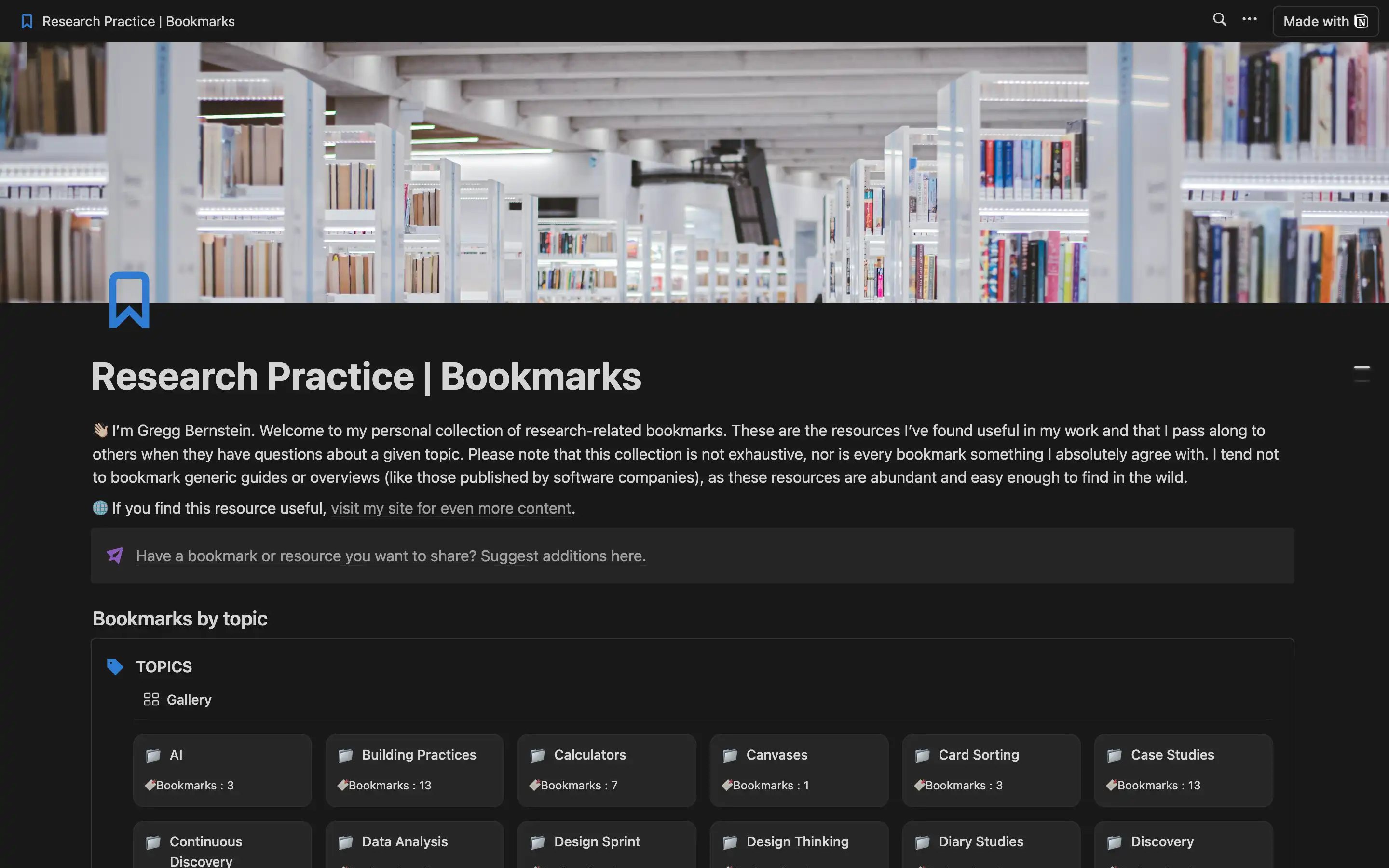 Research practice bookmarks library interface screenshot.